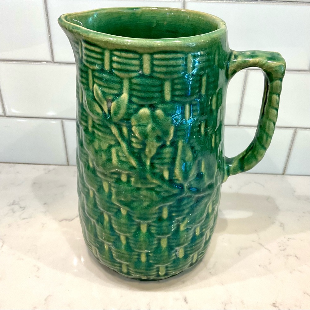 Uhl Pottery Green Stoneware Pitcher Antique